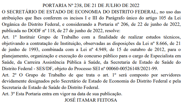 Grupo de trabalho para o concurso SES DF