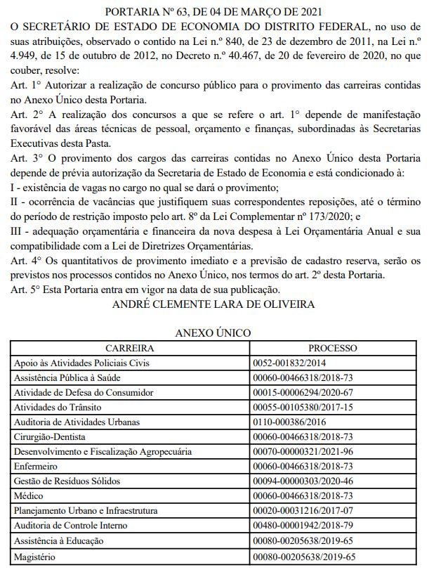 Documento da autorização para o Concurso PCDF Administrativo. 