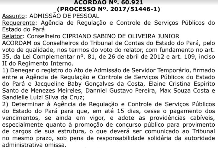 Concurso ARCON PA: TCE recomenda a realização de concurso público