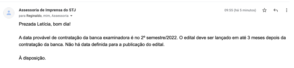 Concurso STJ data para contratação da banca prevista para o segundo semestre de 2022