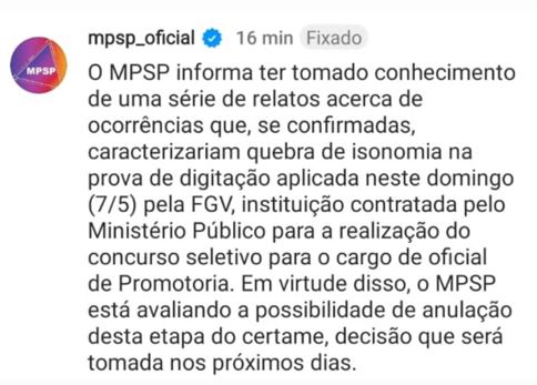 Concurso MP SP: prova de digitação 