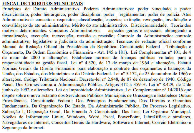 Conhecimentos específicos da prova objetiva do concurso ISS Urussanga