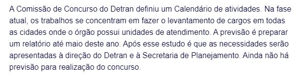 Concurso Detran RN: resposta da Assessoria de Imprensa contendo informações sobre a realização do concurso. 