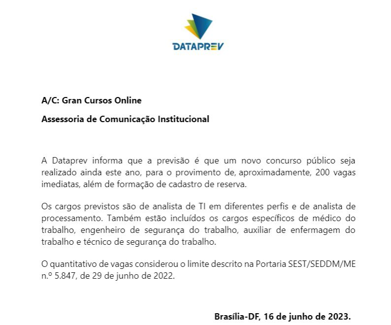 Concurso Dataprev deve ser publicado aberto no segundo semestre!