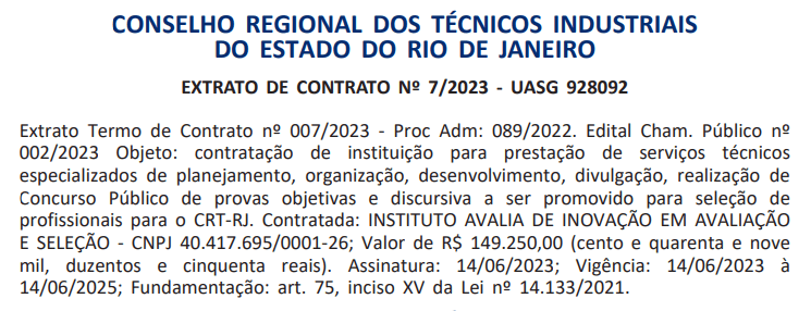 Concurso CRT RJ: banca contratada