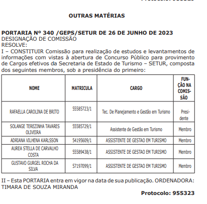 Concurso SETUR PA: comissão formada!