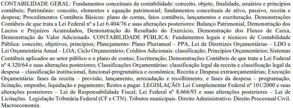 Conteúdo programático - conhecimentos específicos do concurso iss são vicente