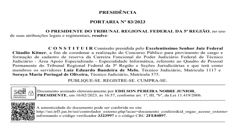 Concurso TRF 5 tem comissão formada!