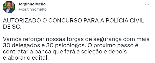 Concurso PC SC é autorizado com 60 vagas