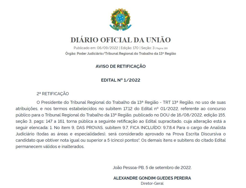 Concurso TRT PB: nota mínima para ser aprovado como analista 