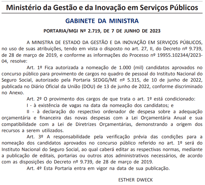 Concurso INSS: nomeação de 1.000 aprovados é autorizada!