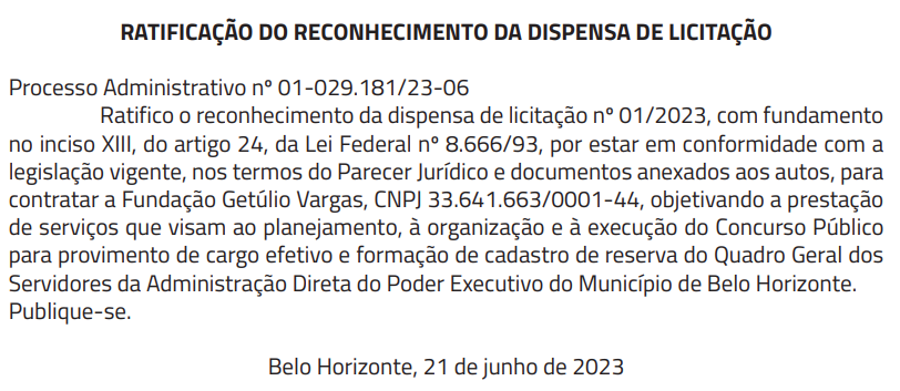 Concurso Belo Horizonte: FGV é a banca para novo certame!