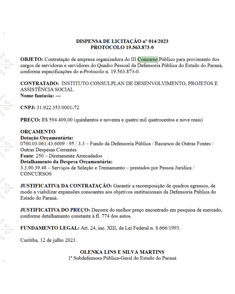 Concurso DPE PR: Instituto Consulplan é a banca!