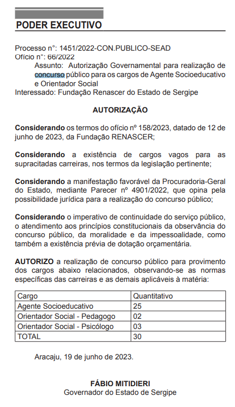 Concurso SEAD SE: autorização