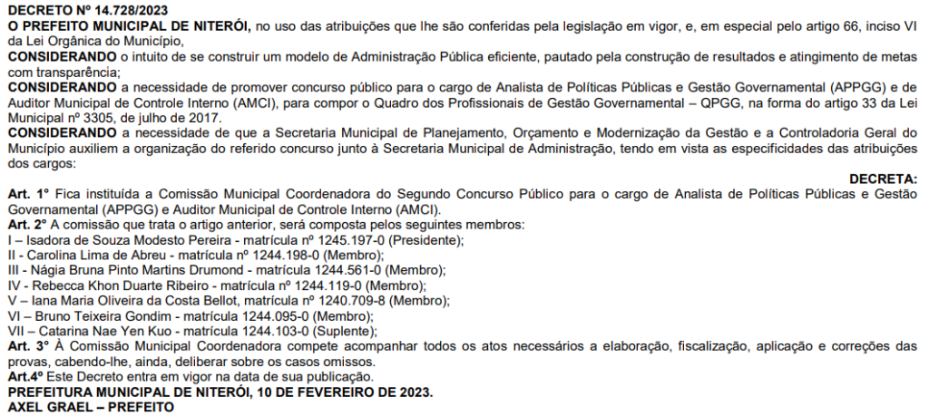 Concurso CGM Niterói: comissão formada; edital até junho