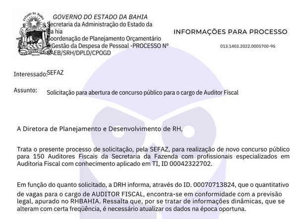 Novo concurso Sefaz BA é solicitado com 150 vagas para Auditor