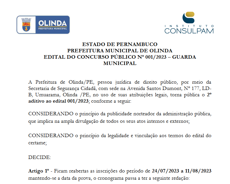 Concurso Guarda de Olinda tem inscrições prorrogadas!