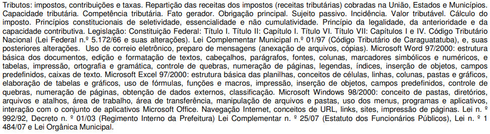 Conhecimentos Específicos da prova do último concurso ISS Caraguatatuba