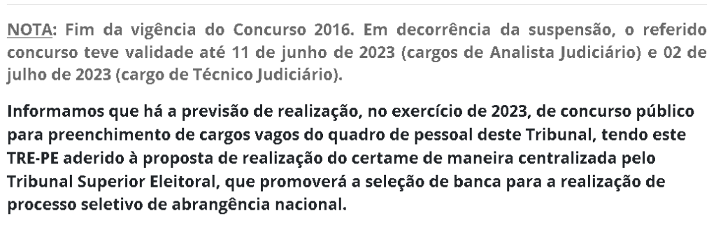 Concurso TRE PE emite comunicado sobre participação no Unificado