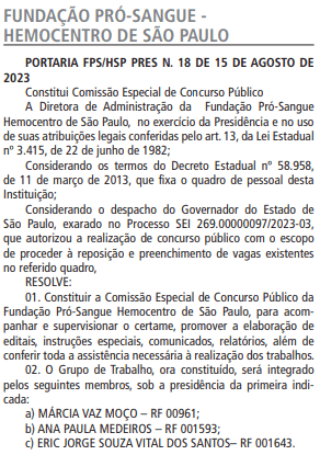 Concurso Hemocentro SP: comissão formada