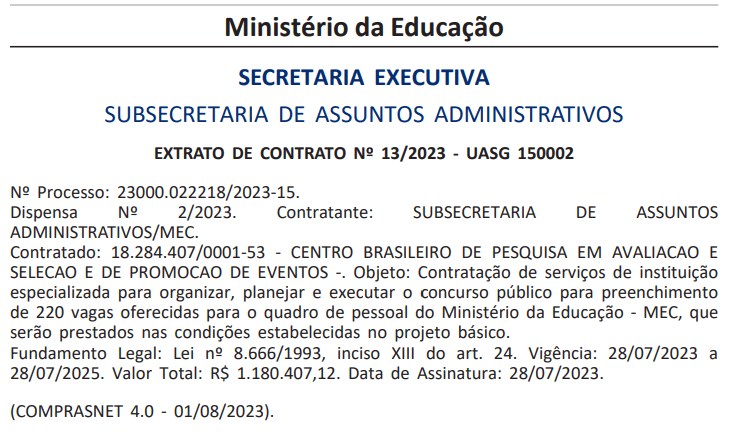 Concurso MEC: banca contratada