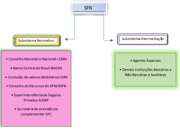 Quadro demonstrando sobre os dois subsistemas do Sistema Financeiro Nacional.