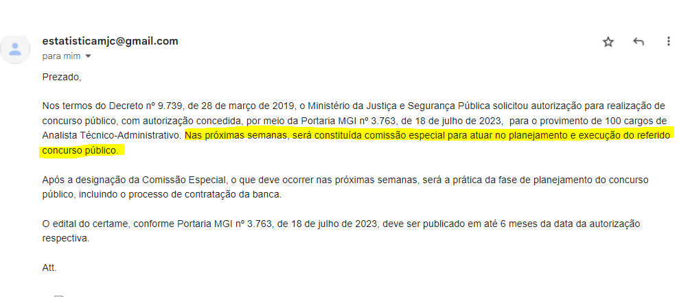 Comissão do concurso Ministério da Justiça em formação!