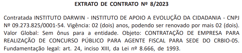 Extrato de contrato com a banca.