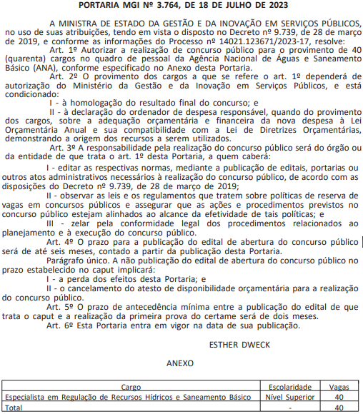 Concurso ANA: autorizado provimento de 40 vagas!