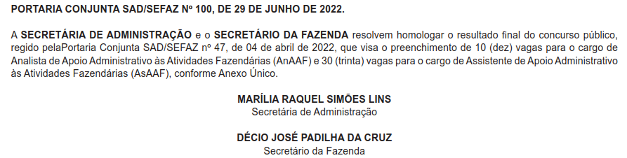 Homologação do concurso sefaz pe