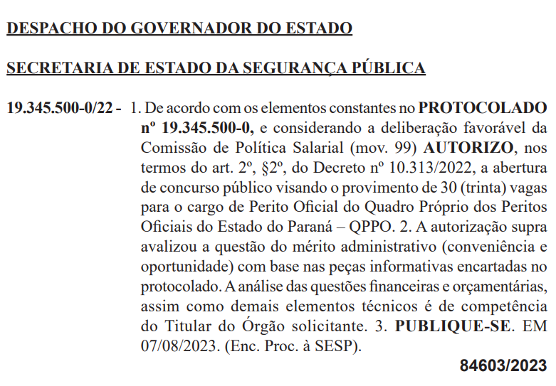 Concurso Polícia Científica PR: autorização de 30 vagas de Perito!