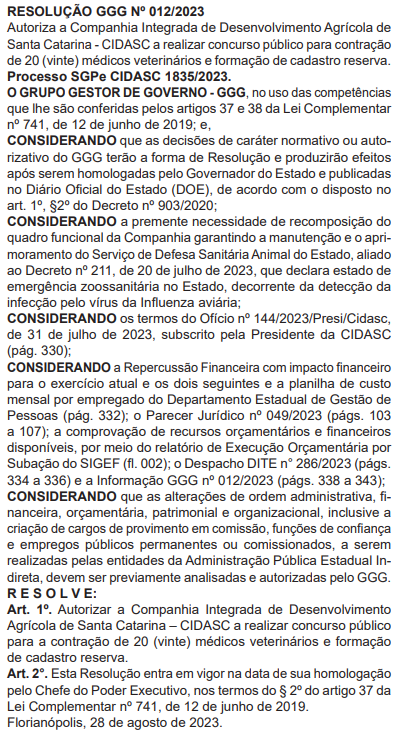 Concurso CIDASC: autorização médico veterinário