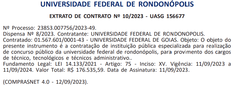 Extrato de contrato concurso UFR.