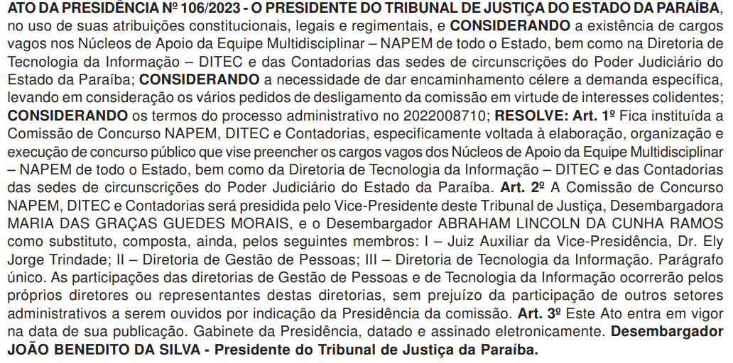 Concurso TJ PB: comissão formada