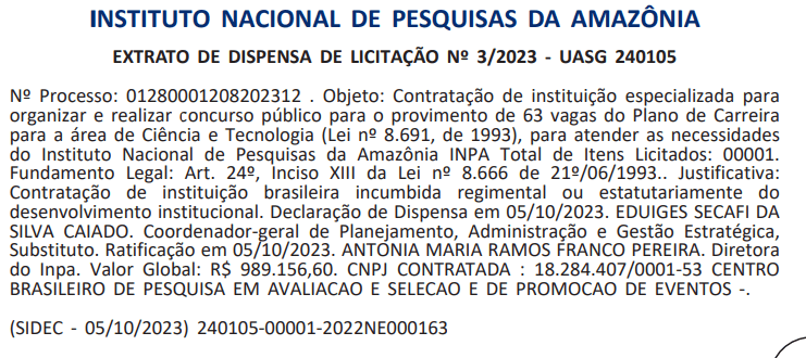 Concurso INPA: banca organizadora