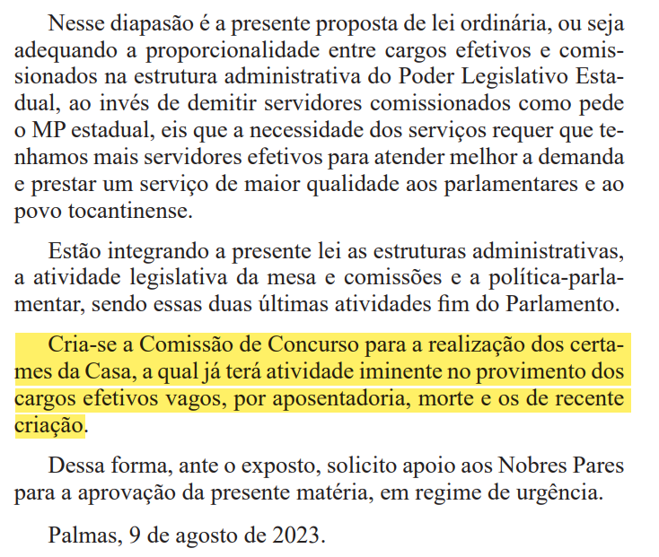 Concurso ALE TO: proposta de criação da comissão