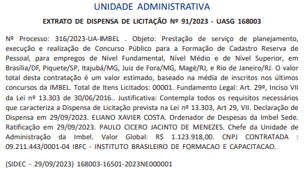 Banca definida do concurso IMBEL