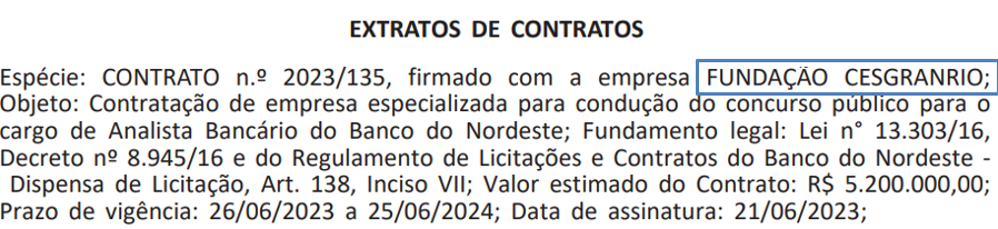 Cesgranrio é a banca do concurso banco do nordeste.