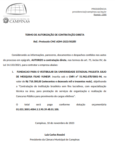 Concurso Câmara de Campinas: Vunesp é a banca