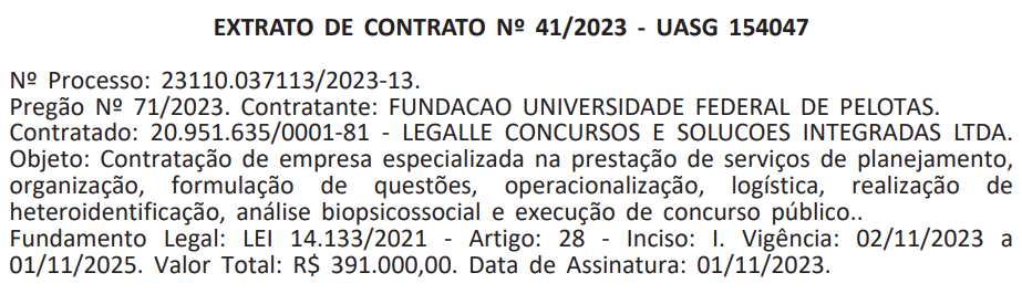 Extrato de contrato concurso UFPel.