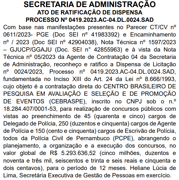 Cebraspe contratado como banca do concurso PC PE