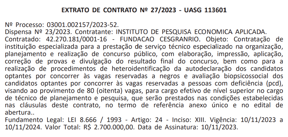 Banca do concurso IPEA contratada; edital iminente