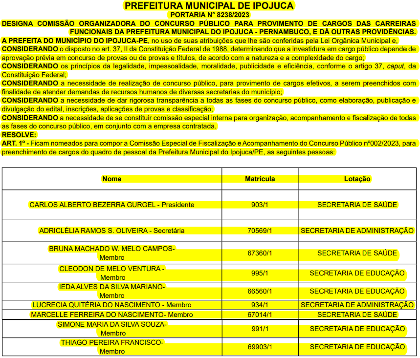 Concurso Prefeitura de Ipojuca: comissão formada!