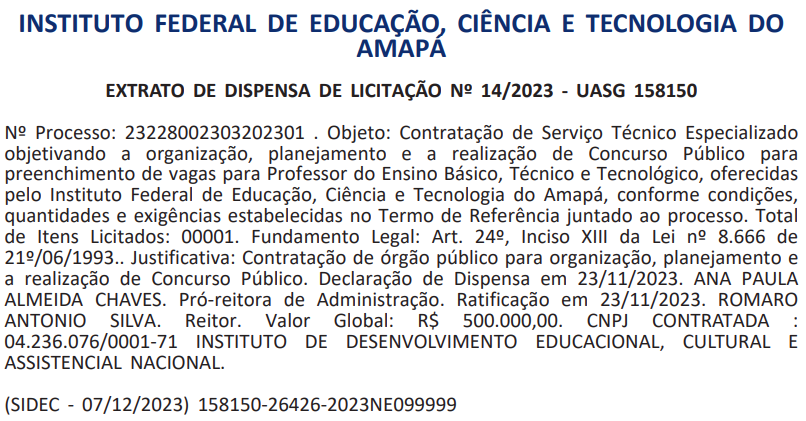 IDECAN é a banca do novo concurso para professores do IFAP.