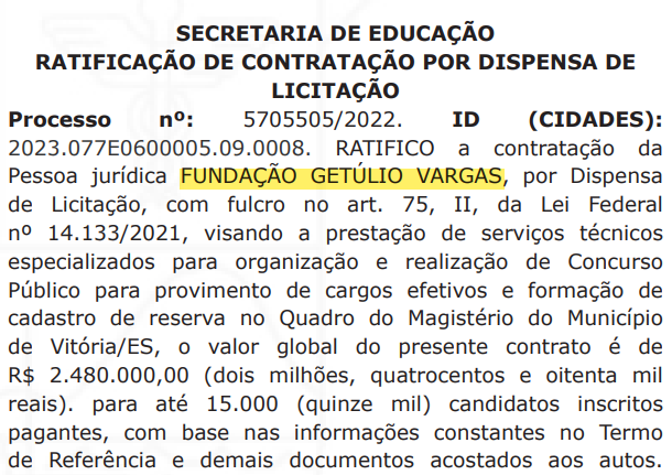 Concurso SEME Vitória: FGV é a banca de novo edital!