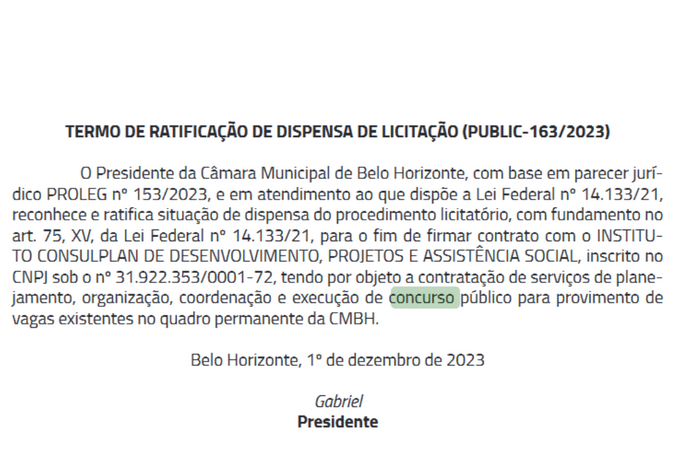 Concurso Câmara de BH: Instituto Consulplan é a banca!