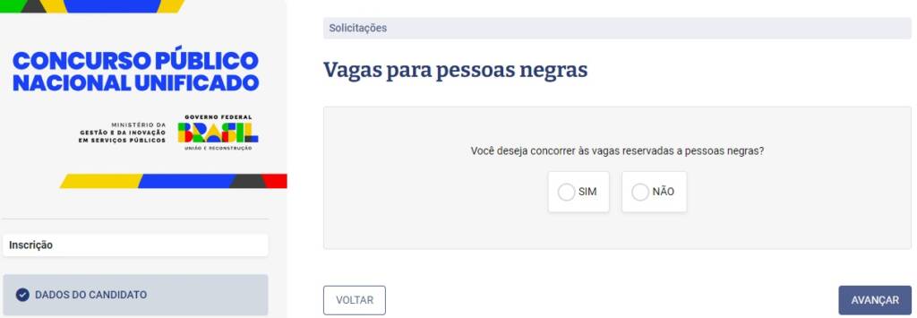 Inscrição de cotas para pessoas negras no CNU