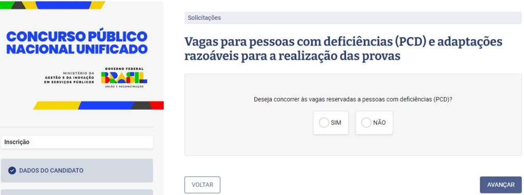 Inscrição de cotas para pessoas com deficiência no CNU