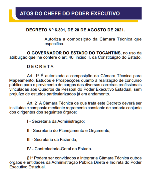 Concurso Secad TO: Autorizada composição da Câmara Técnica