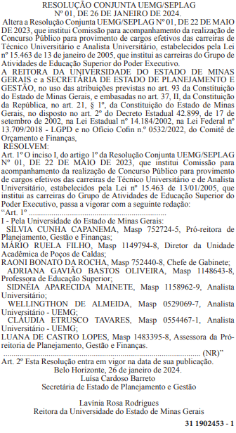 Membros da comissão organizadora concurso UEMG.